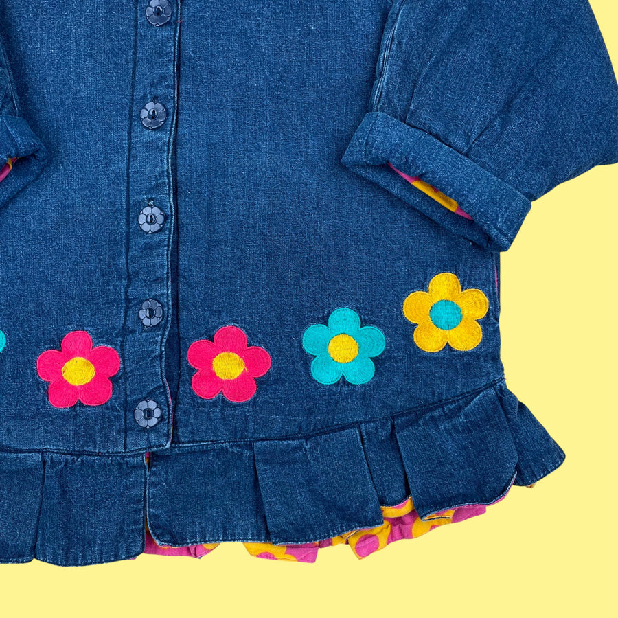 Blouson jean vintage fleurs 3 ans
