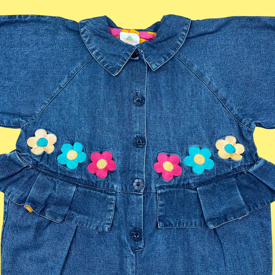 Combinaison jean fleurs 2 ans