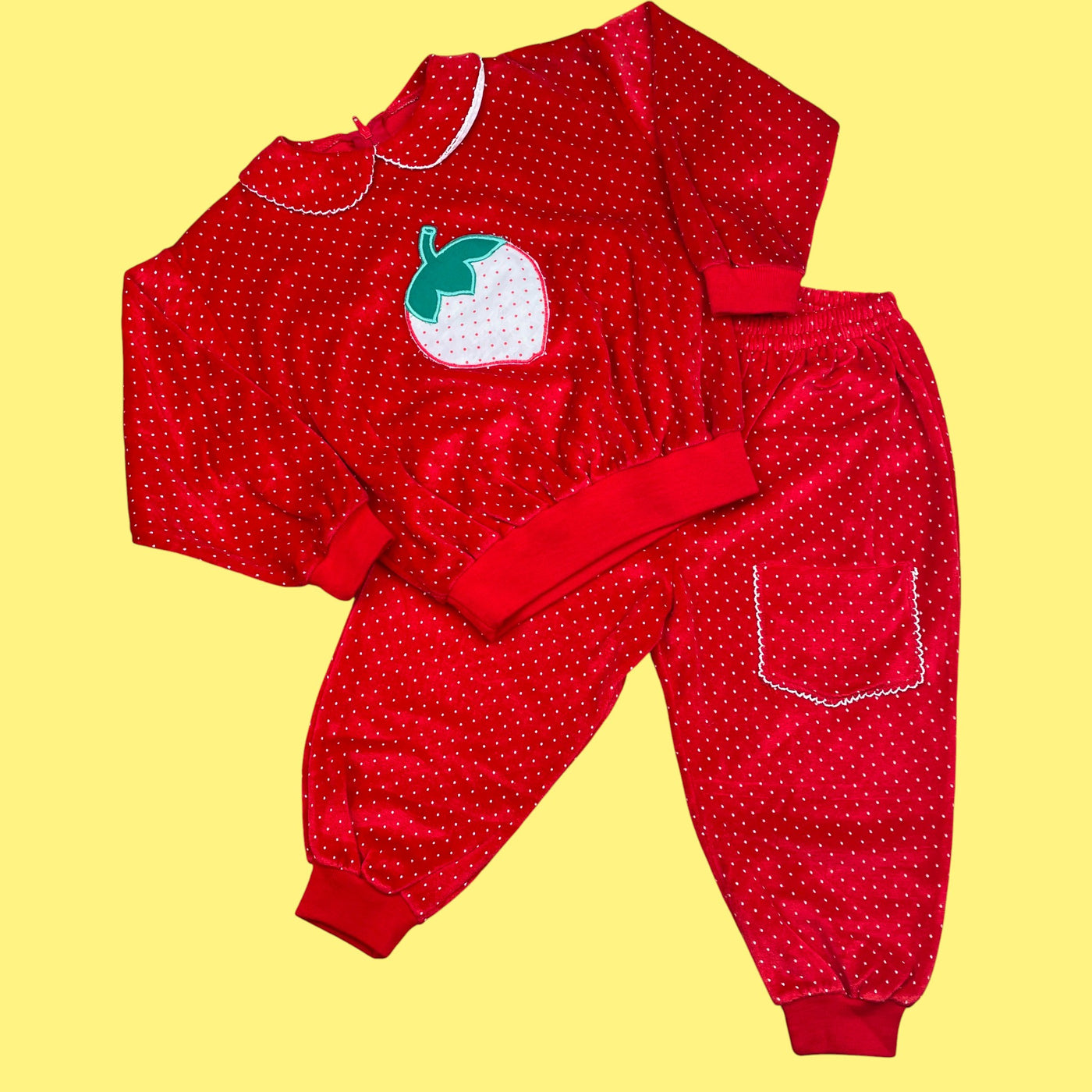 Ensemble velours deadstock fraises 18-24 mois et 5 ans