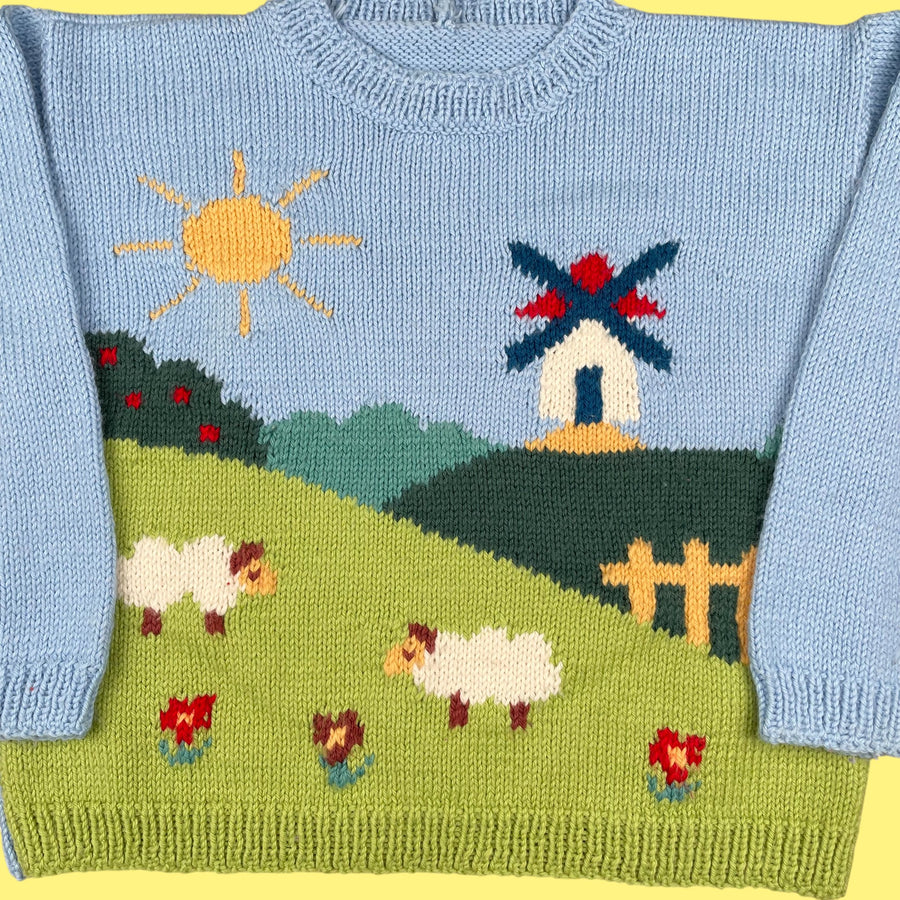 Pull moulin vintage fait main 6-7 ans