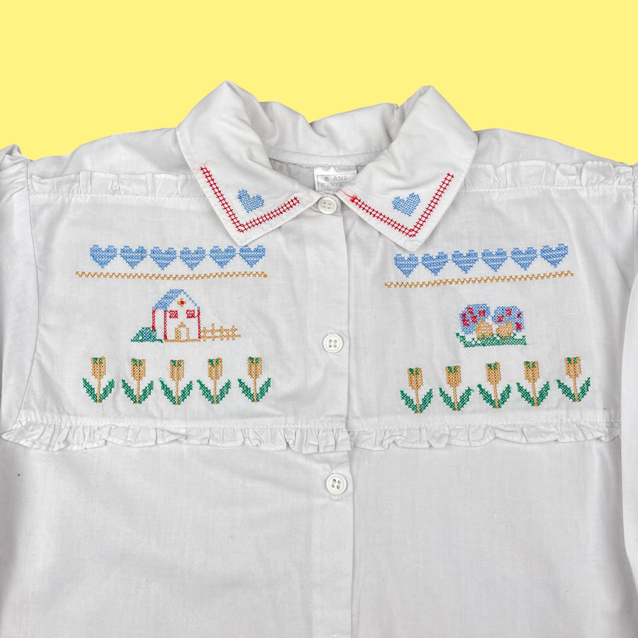 Chemisier vintage brodé 6-7 ans